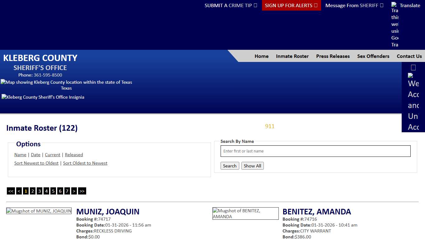 Inmate Roster - Current Inmates Booking Date Descending - Kleberg County Sheriff